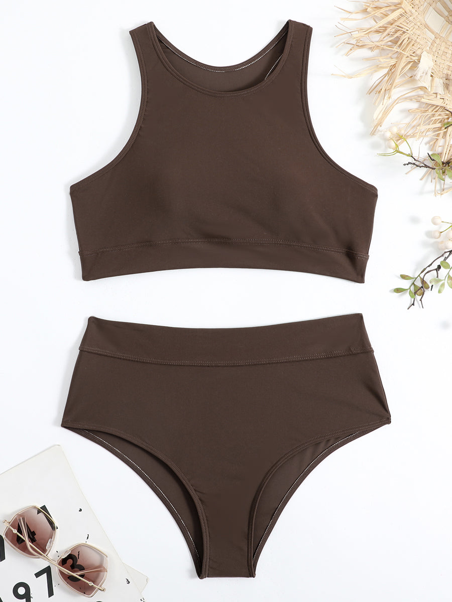Britney | Elegante Hoognek Bikini met Verleidelijke Hooggetailleerde Briefjes