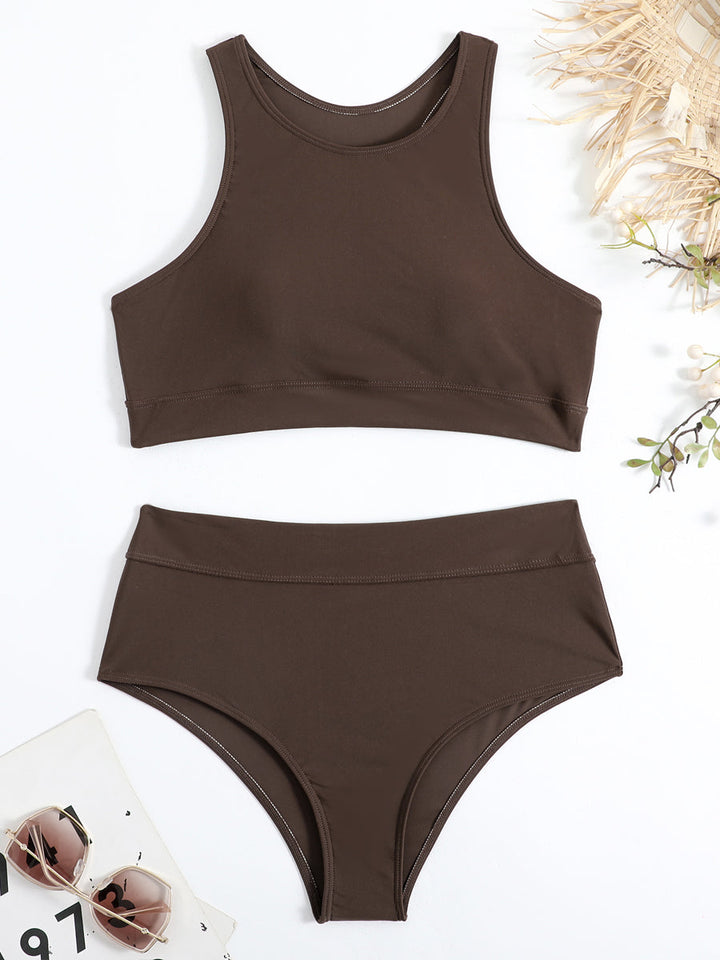 Britney | Elegante Hoognek Bikini met Verleidelijke Hooggetailleerde Briefjes