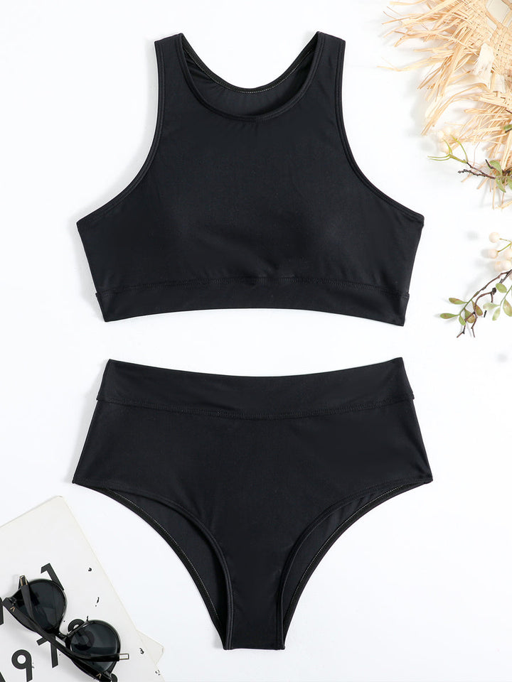 Britney | Elegante Hoognek Bikini met Verleidelijke Hooggetailleerde Briefjes