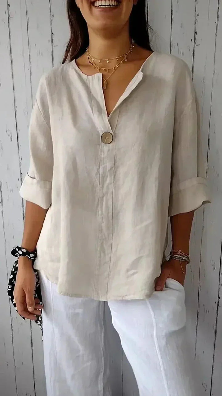 Stilvolles Damen-Button-down-Hemd in klassischen Weiß- und Beigetönen - Eleganz und minimalistisches Design