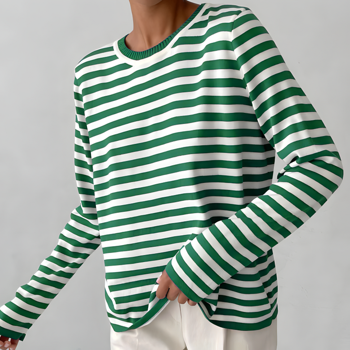 Elegante gestreifte Damenbluse mit langen Ärmeln und Rundhalsausschnitt - perfekt für jeden Anlass