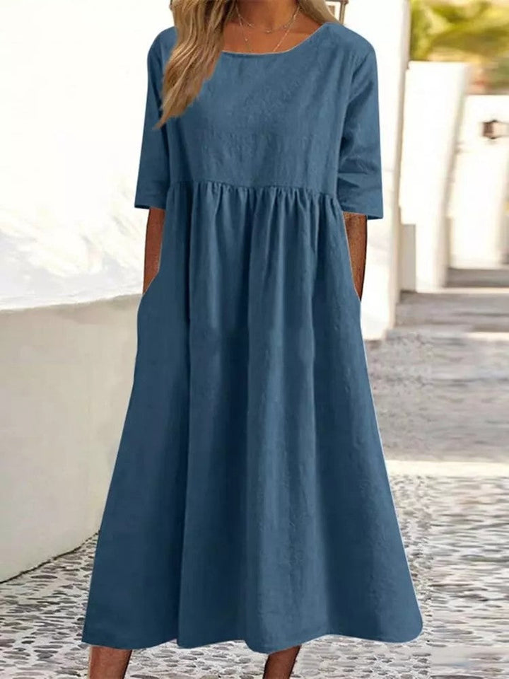 Silvia™ - Modisches Baumwollkleid mit Rundhalsausschnitt und praktischen Taschen