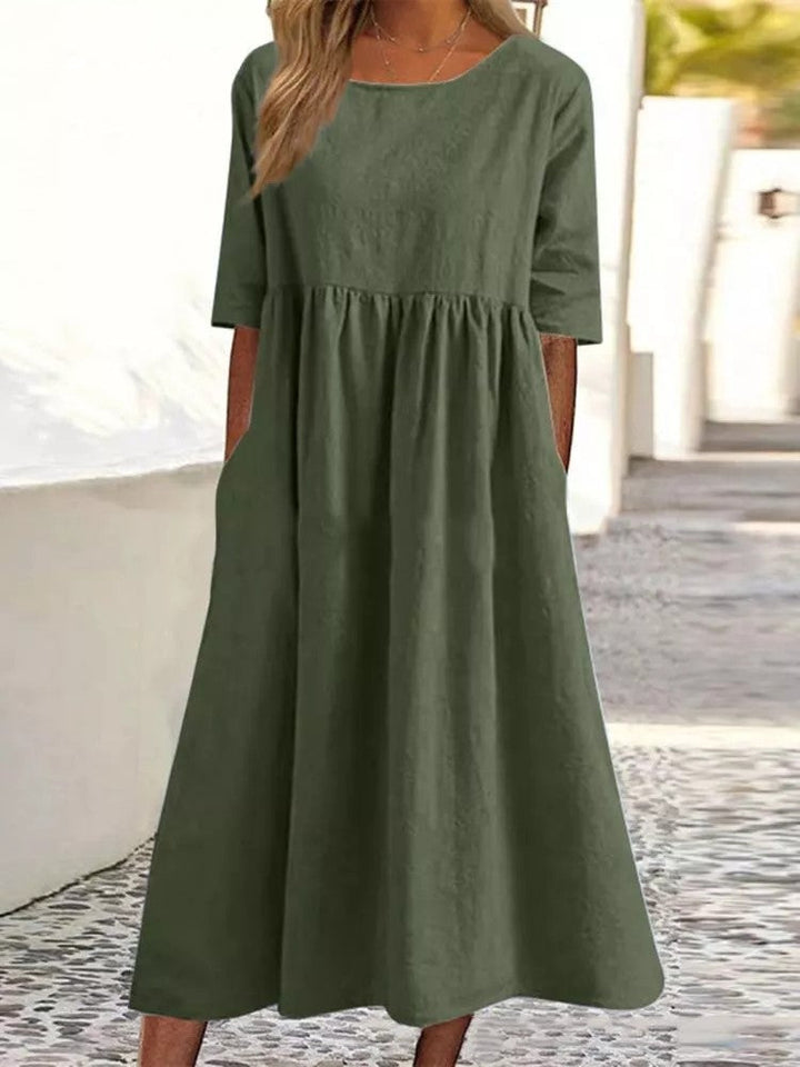 Silvia™ - Modisches Baumwollkleid mit Rundhalsausschnitt und praktischen Taschen
