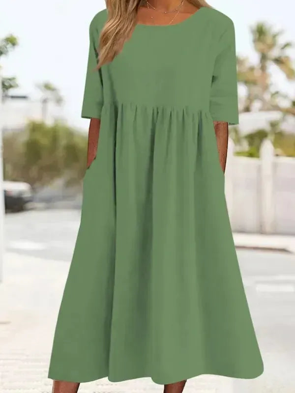 Silvia™ - Modisches Baumwollkleid mit Rundhalsausschnitt und praktischen Taschen