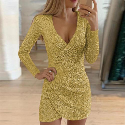 Modisches Damen-Umschlagkleid mit auffälligem Glitzerbesatz